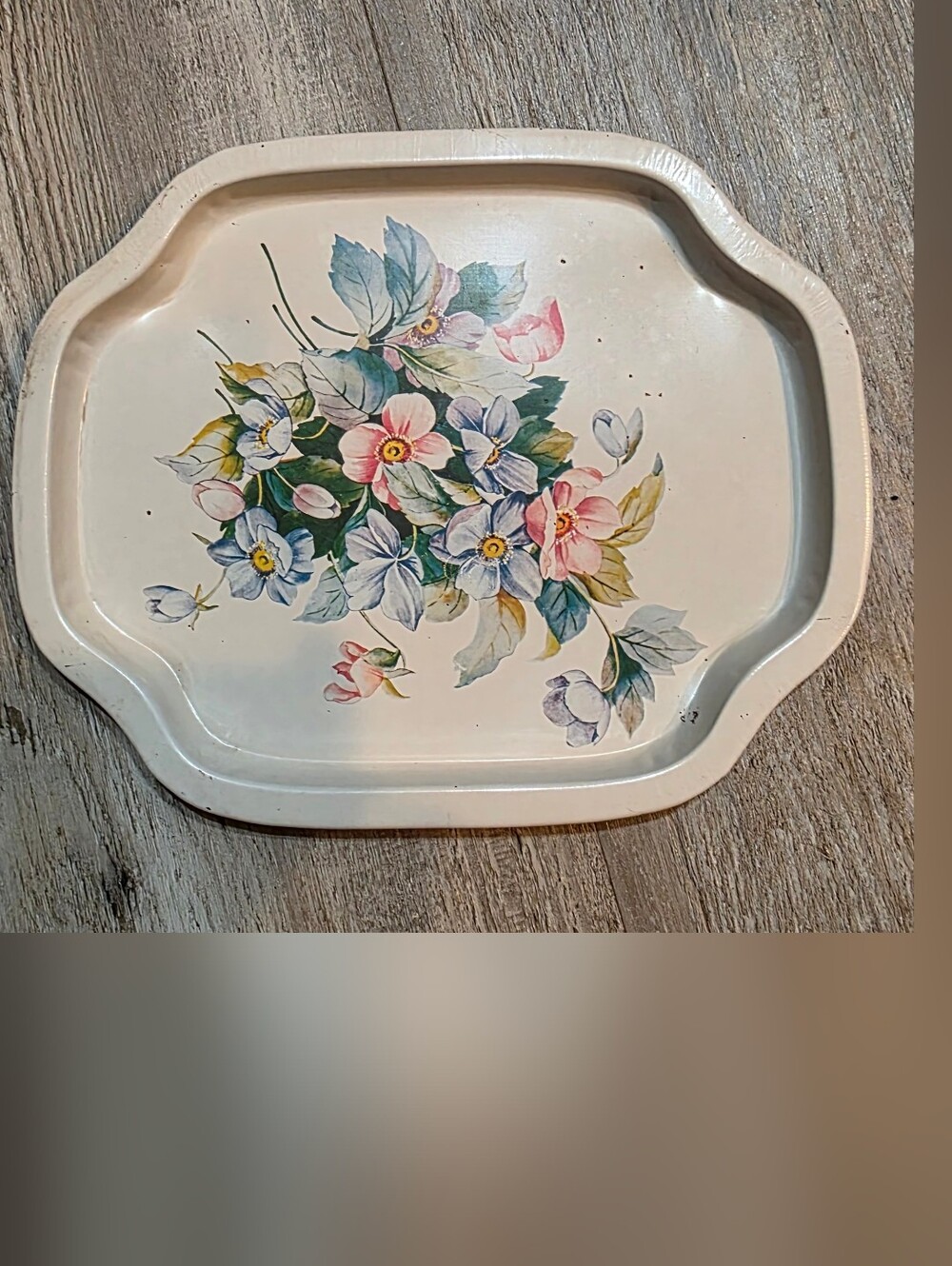 Vintage Floral Mini Tin Serving Tray in Cream with Pastel Flowers